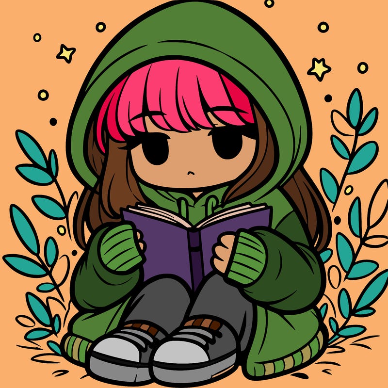 girl in oversized hoodie reading a book
