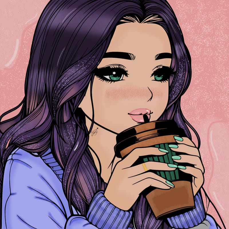 realistic girl drinking coffee