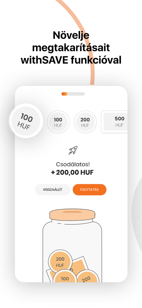 CIB Bank mobile app interface showing the withSAVE digital savings jar feature with HUF currency coins.
