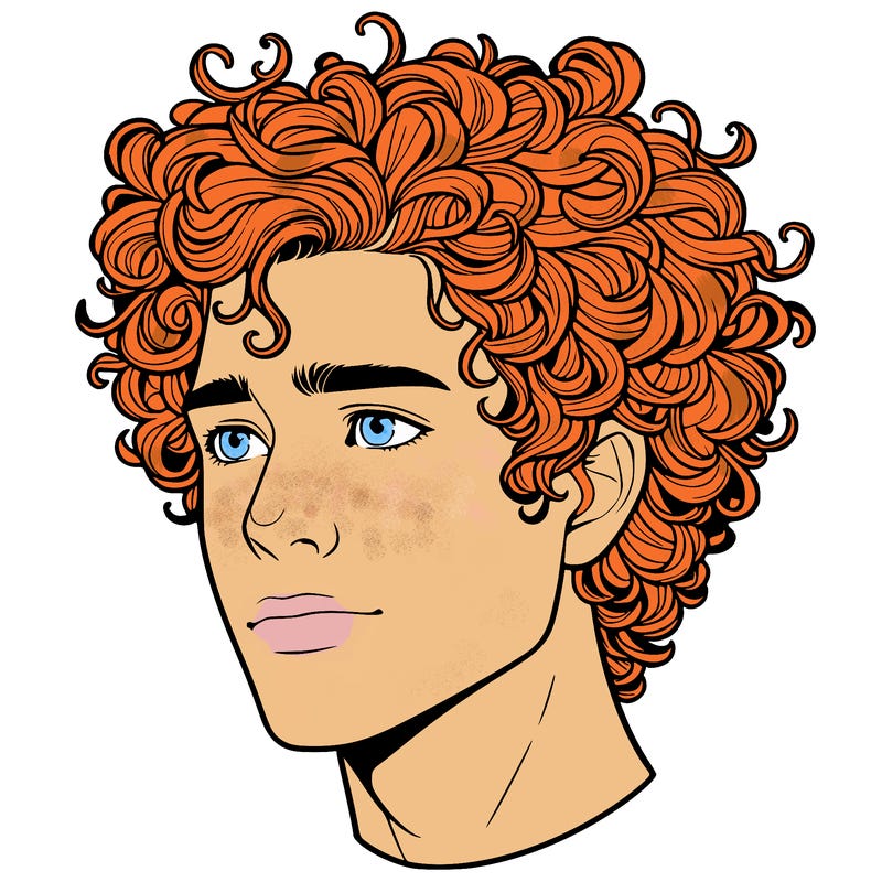 realistic guy with curly hair