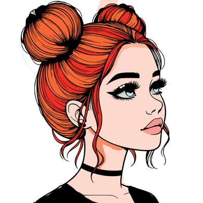 realistic girl with buns on the top of her head
