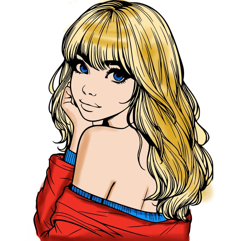 realistic girl with bangs looking over her shoulder