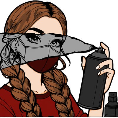 realistic beautiful girl spray painting with a mask