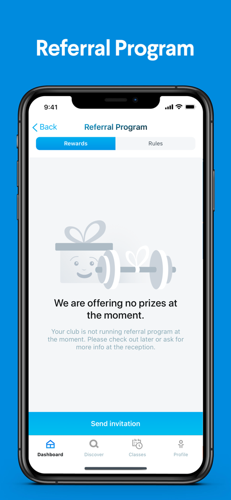 Cynergi - Cynergi mobile app referral program interface showing rewards tab and invitation button