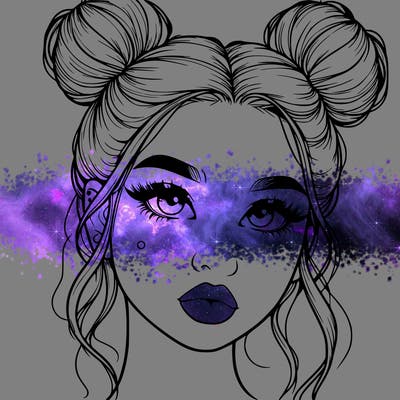 realistic girl with two buns on her hair and lips