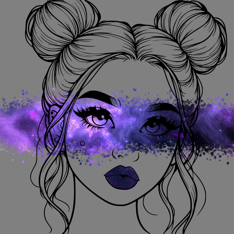 realistic girl with two buns on her hair and lips