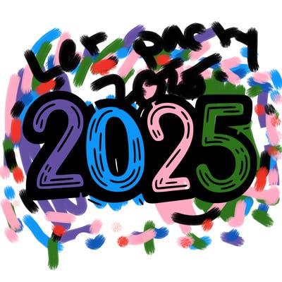 one line scrawled numbers sketch design “2025”