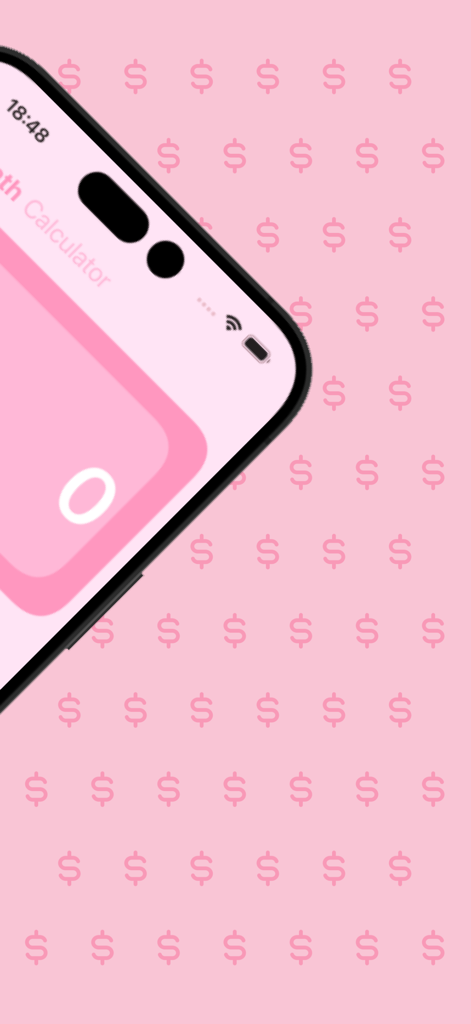 Girl Math Calculator - Girl Math Calculator mobile app interface with pink background and dollar sign icons