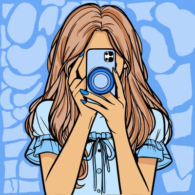 a realistic girl holding her phone taking pictures