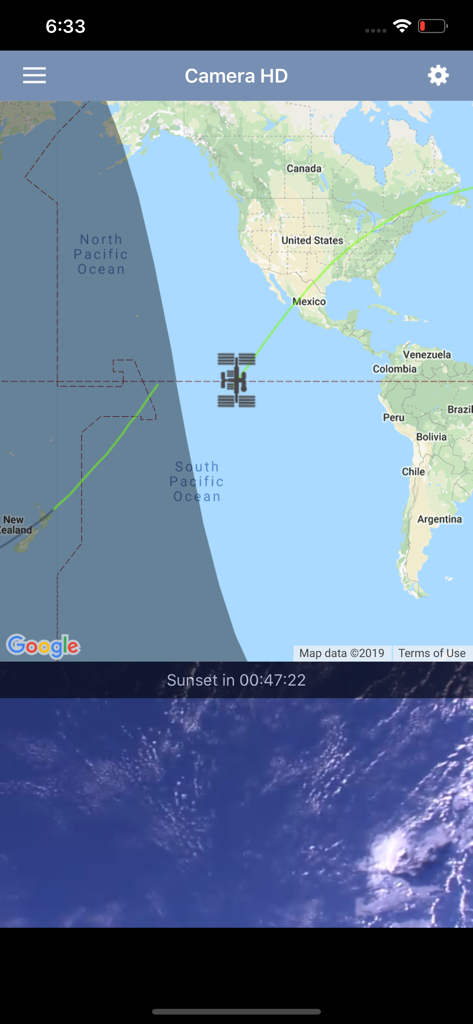 ISS Live Now - ISS Live Now app showing the real-time location of the International Space Station on a map and a live HD video feed of Earth