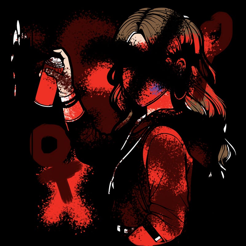 realistic girl with mask spray painting a wall