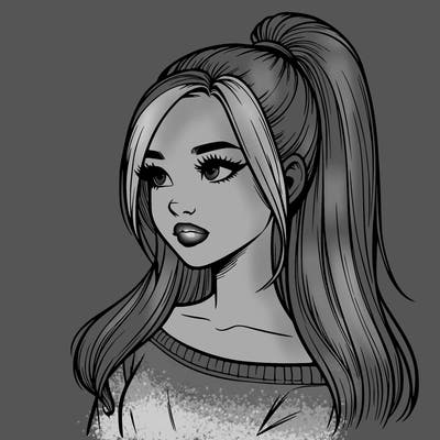 realistic girl with a high ponytail