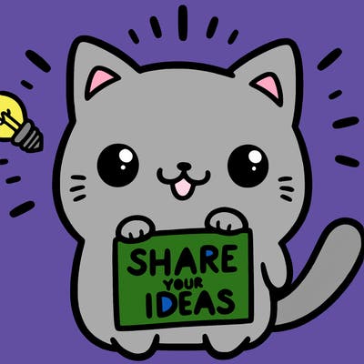 a cute cat saying share your ideas