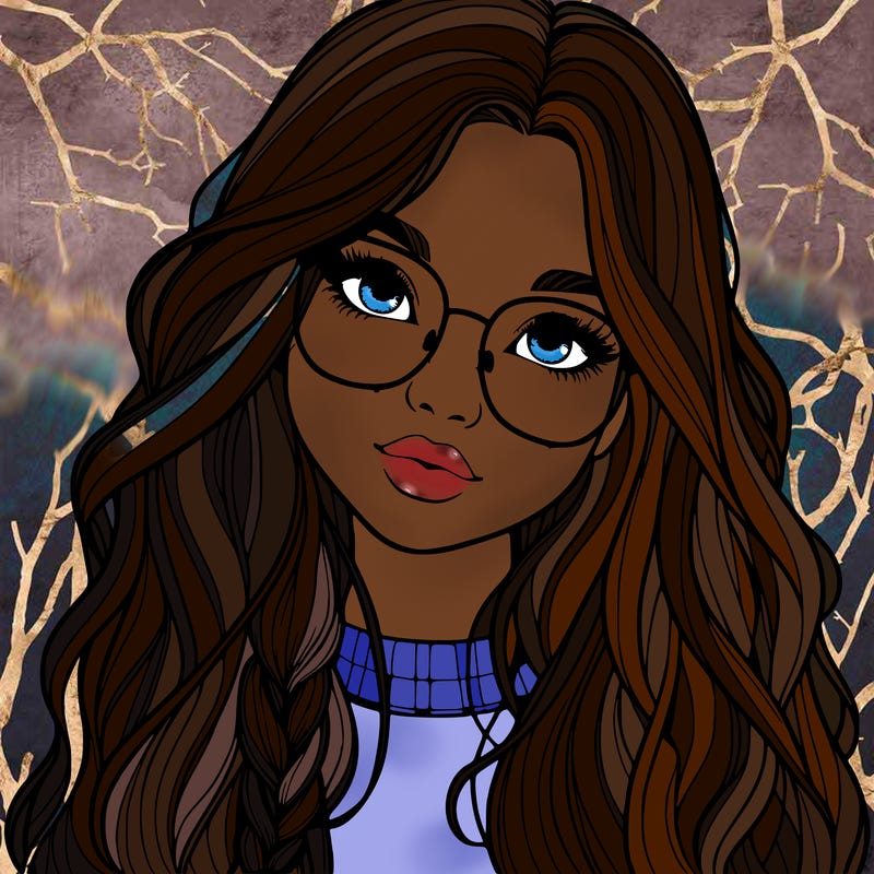 girl with long hair and freckles and glasses realistic