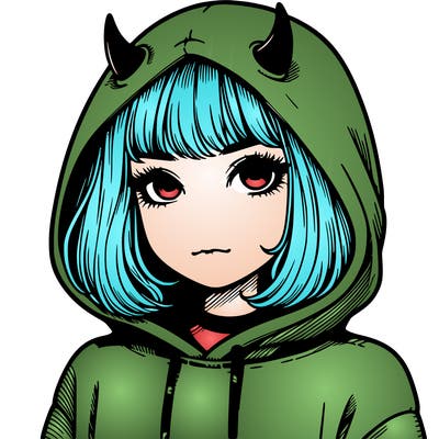 realistic girl with devil hoodie