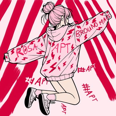 realistic girl jumping with a bun and oversized sweatshirt