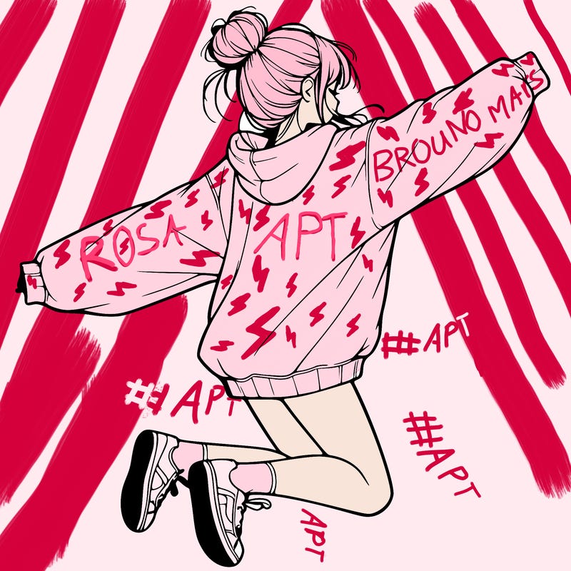 realistic girl jumping with a bun and oversized sweatshirt