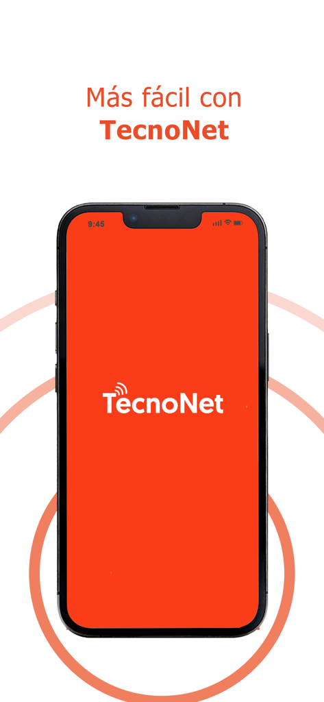 TecnoNet - TecnoNet mobile utility app splash screen with logo and Spanish text on an orange background