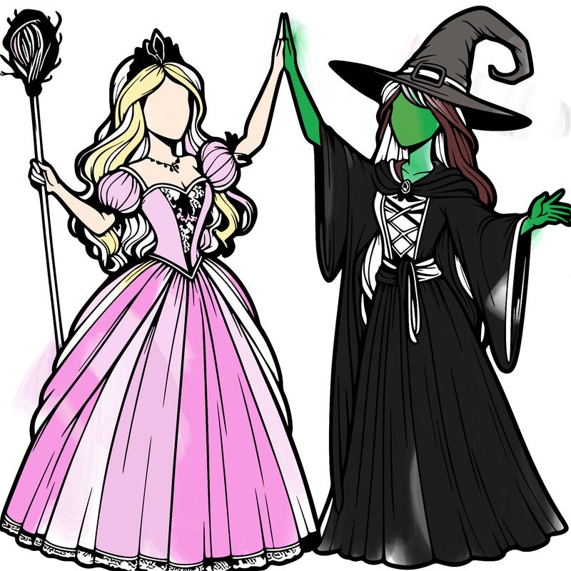 detailed realistic split of a princess and a witch