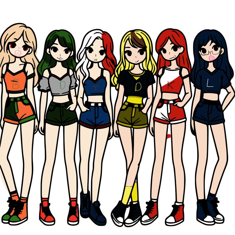 a group of girls wearing crop tops and shorts