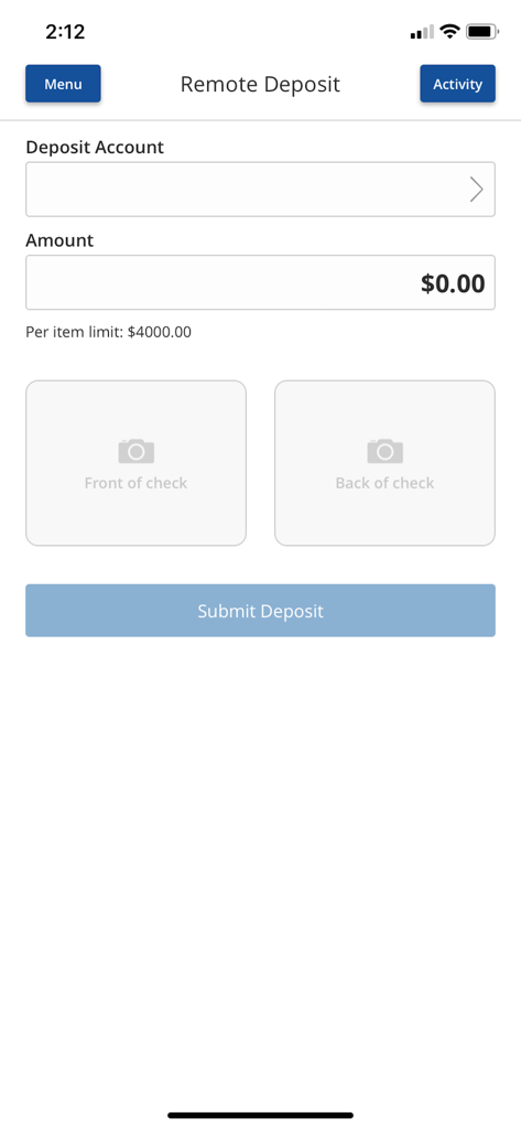 Exchange Bank Mobile Banking - Exchange Bank mobile app remote check deposit interface
