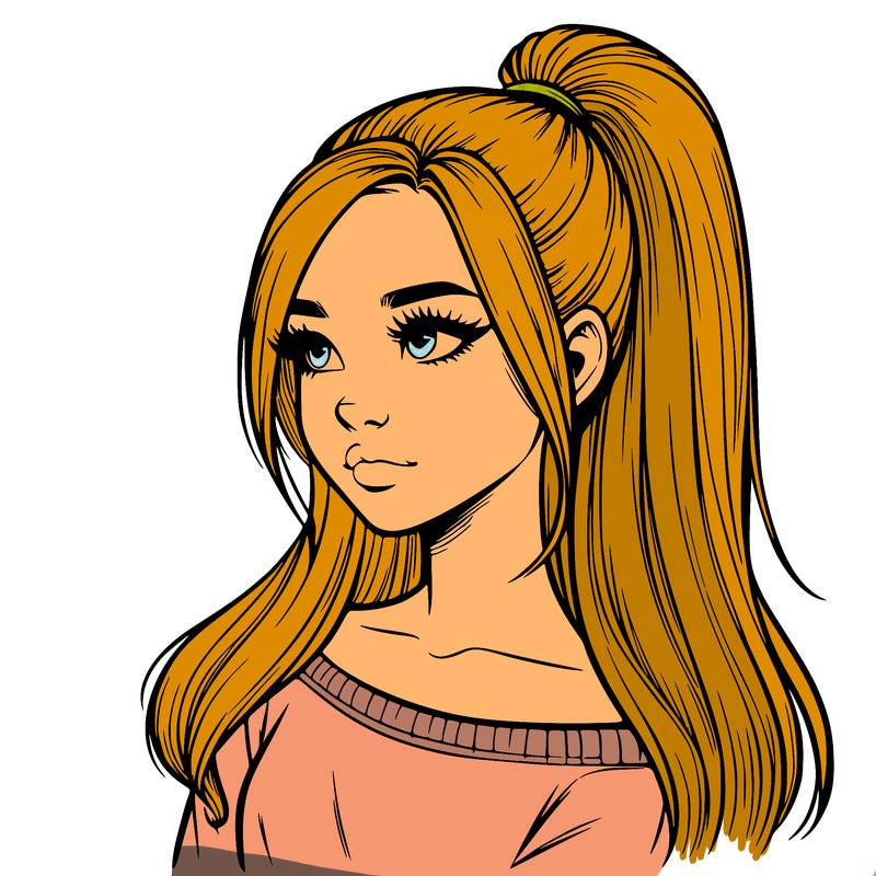realistic girl with a high ponytail