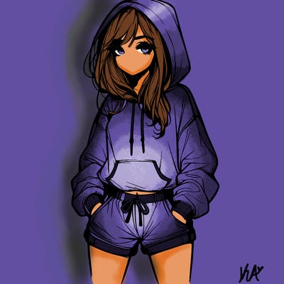 realistic girl in shorts and hoodie
