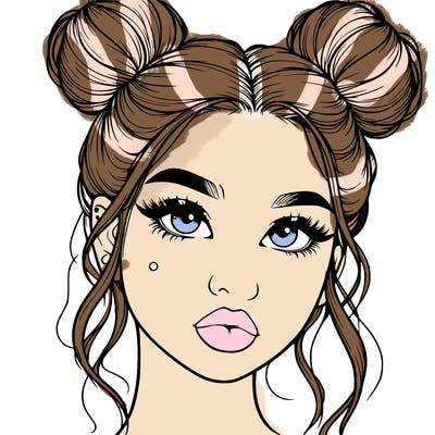 realistic girl with two buns on her hair and lips