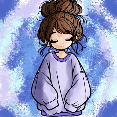girl with baggy sweatshirt and messy bun