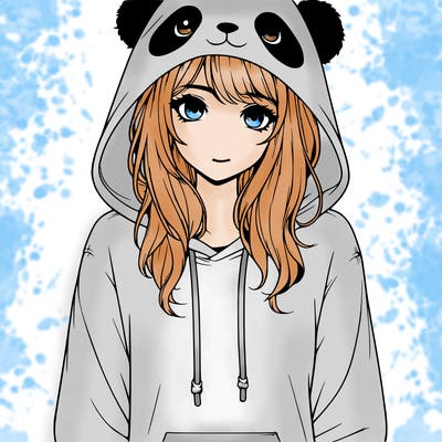 realistic girl in panda hoodie