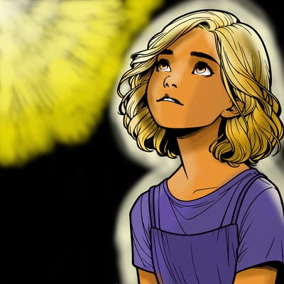 realistic girl looking up at the sky