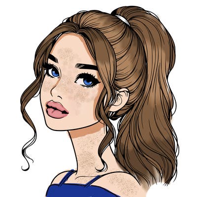 realistic girl with a ponytail on her hair and lips