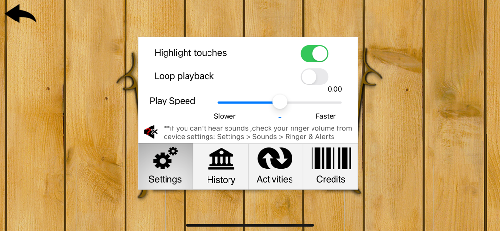 Santoor - Santoor app settings menu showing playback and touch options