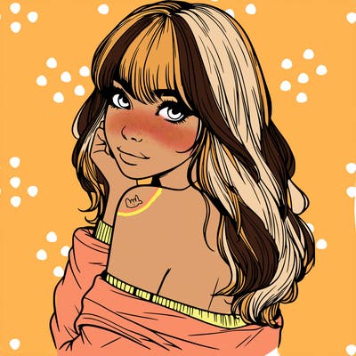 realistic girl with bangs looking over her shoulder