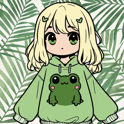 girl wearing frogging sweatshirt