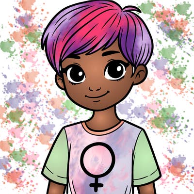 girl with pixie cut and feminist shirt