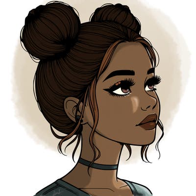 realistic girl with buns on the top of her head