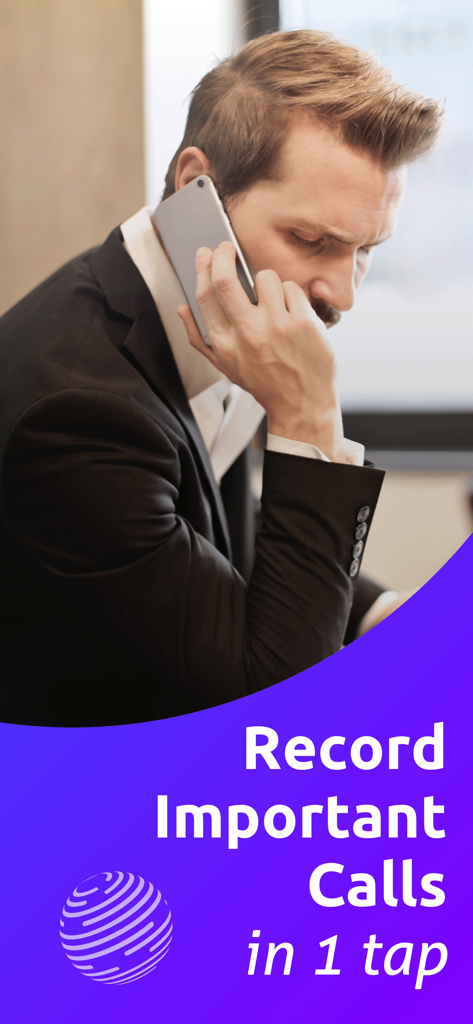 Easy Call Recorder:Phone Rev - A professional man talking on his phone with the text Record Important Calls in 1 tap