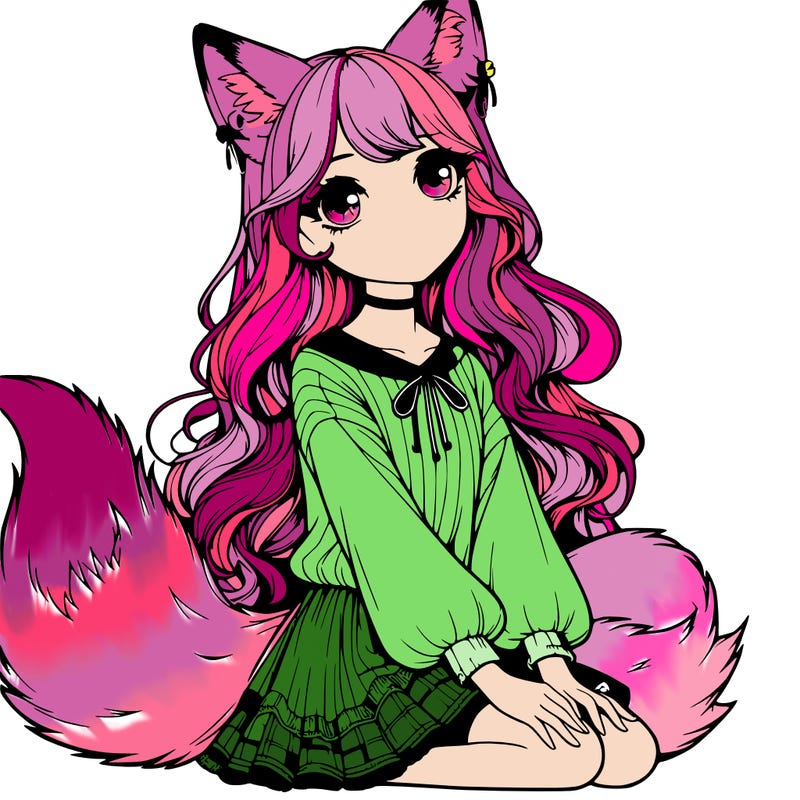 realistic girl with fox ears and tail
