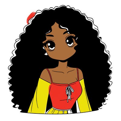 a black anime girl with long afro hair