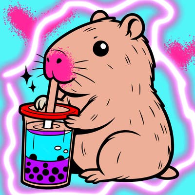 capybara drinking boba tea