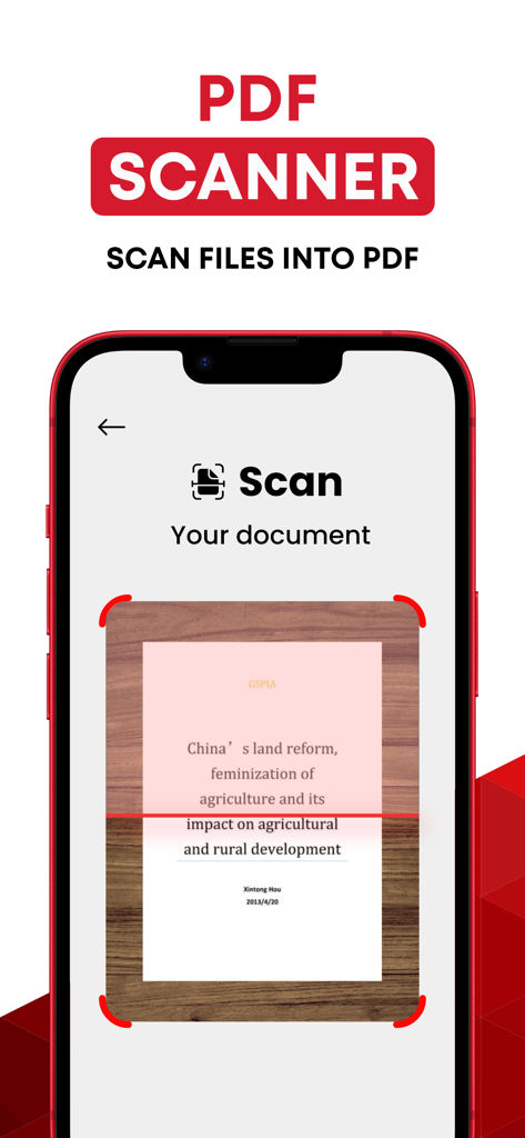 Interfaccia dell'app scanner PDF che mostra un documento in fase di scansione in un file PDF