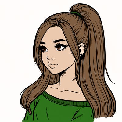 realistic girl with a high ponytail