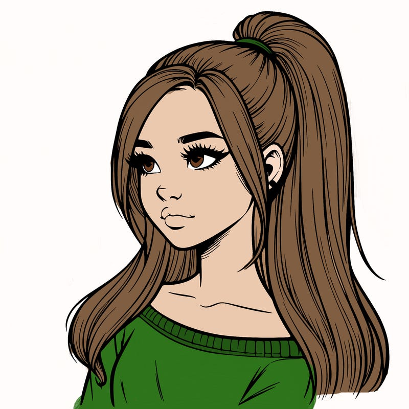 realistic girl with a high ponytail