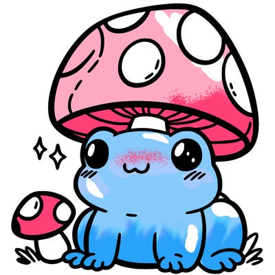a cute frog with a mushroom hat