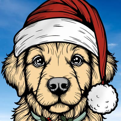 realistic dog with a christmas hat