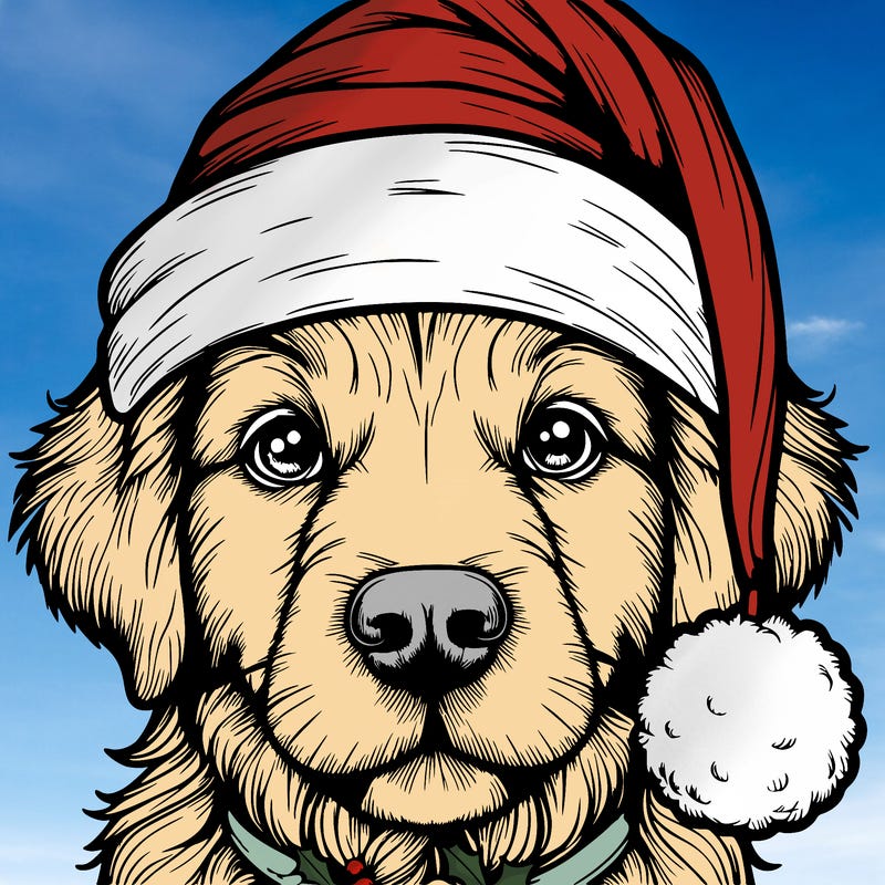 realistic dog with a christmas hat