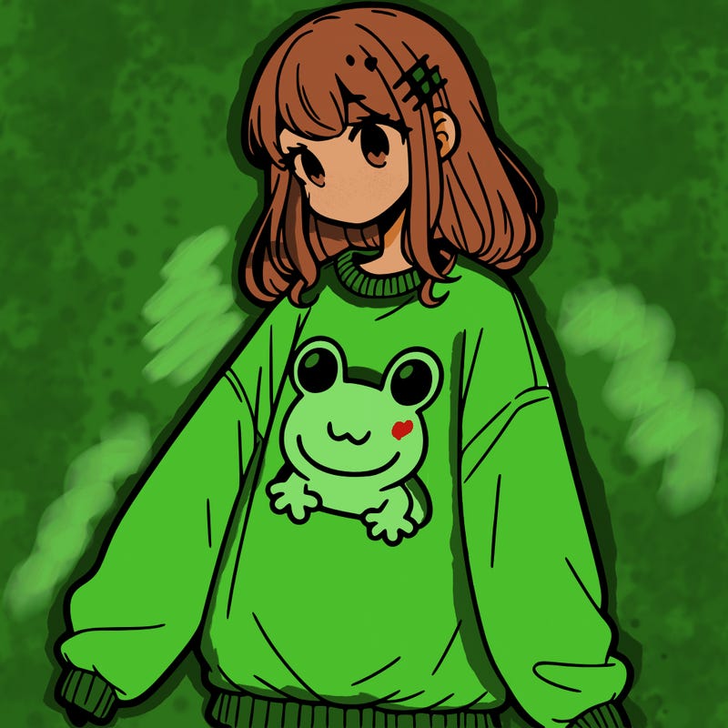 girl wearing frogging sweatshirt