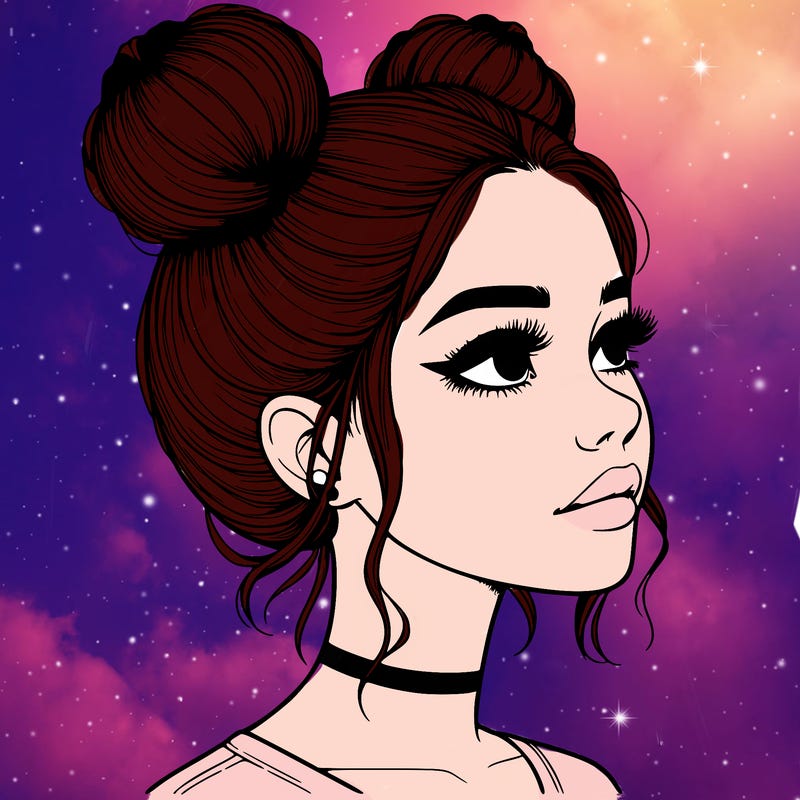 realistic girl with buns on the top of her head