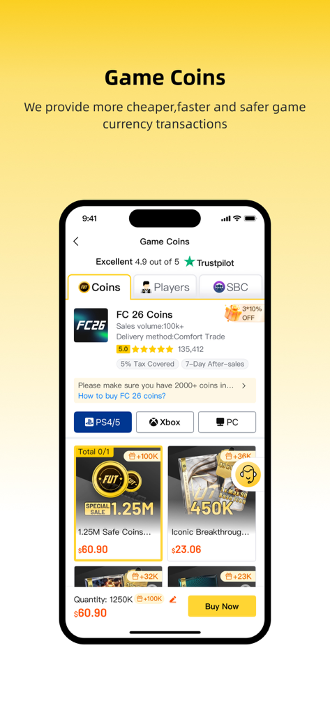 LootBar - LootBar app marketplace interface for purchasing FC 26 game coins